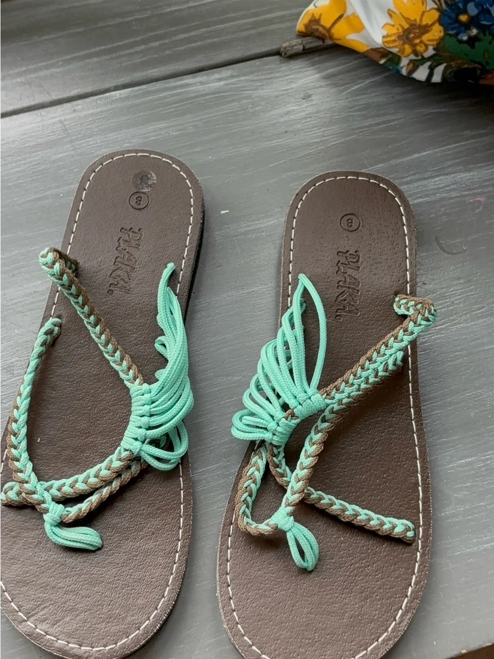Braided Mint Strap Brown Footbed Sandals - Women's Casual Slip-On